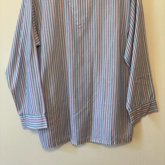 RARE Vintage M green pink white long sleeve button down blouse stripe pastel - Picture 7 of 7